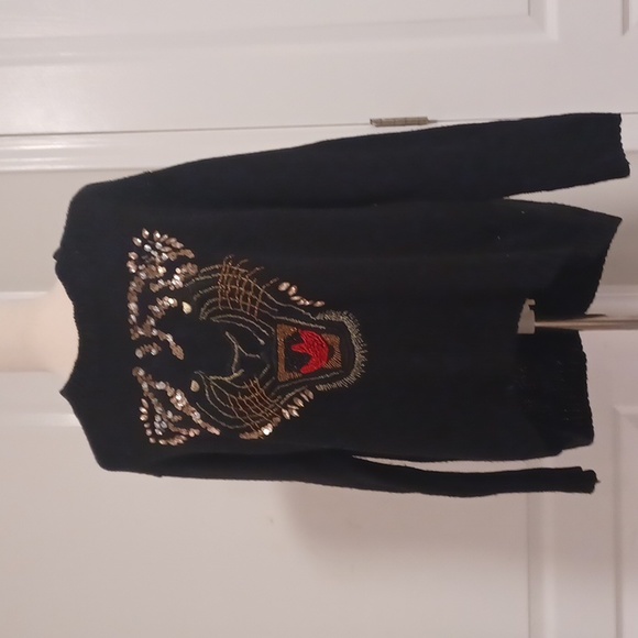 Guess black oversized high low sweater tiger graphic embroidered medium - Picture 2 of 16